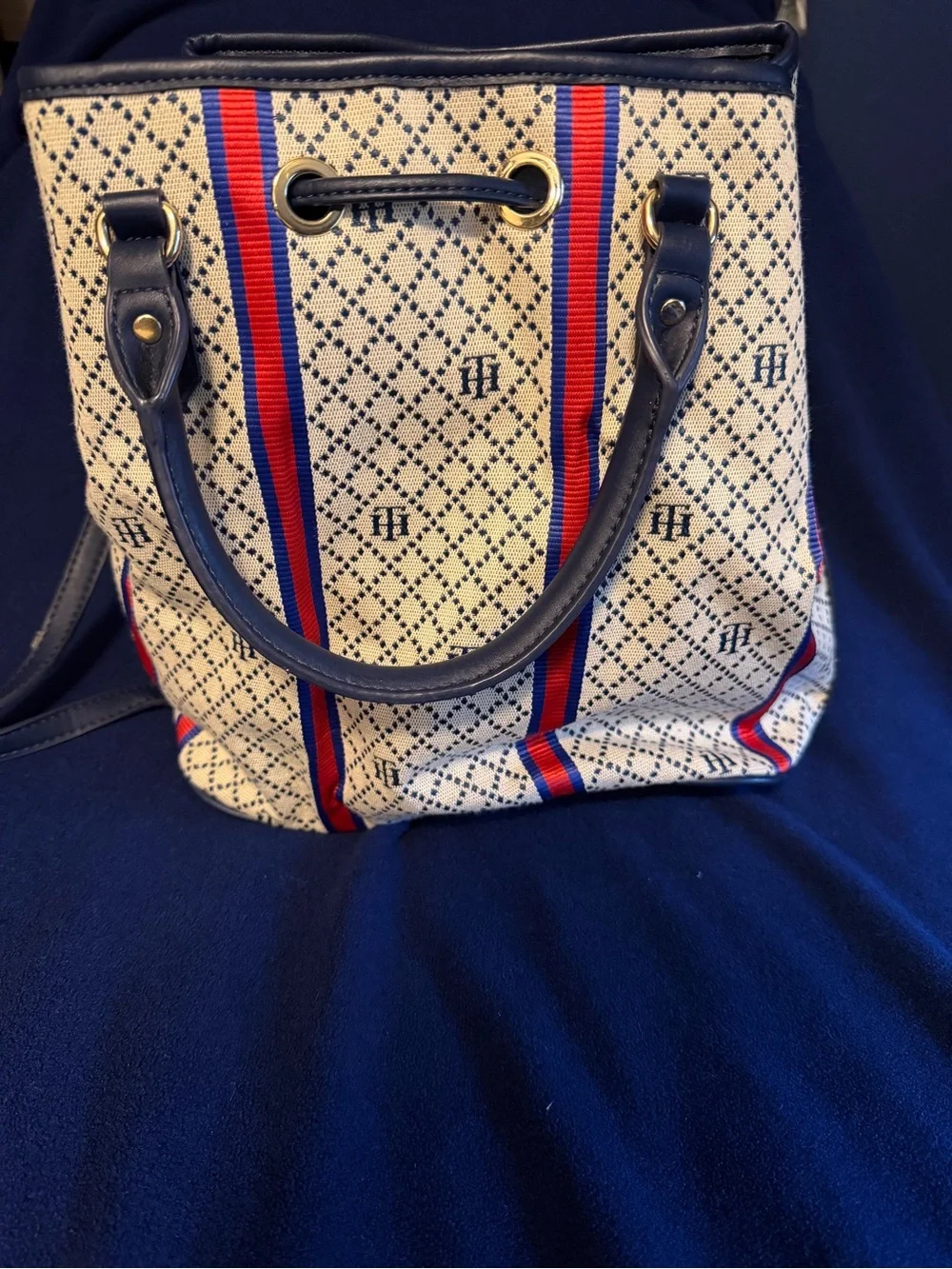 Tommy Hilfiger Navy, Red & Cream Drawstring Bucket Bag